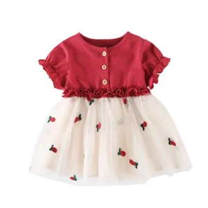 Baby Girls Red And White Frock - Lacing Legends