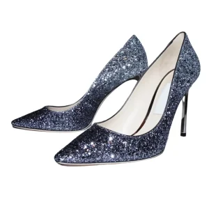 Blue Silver Sparkly Pointed Pumps