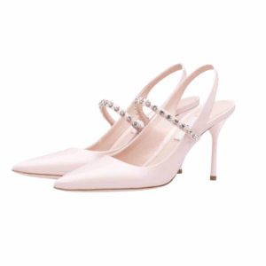 Cream Patent Leather Heels Mid Strap Slingback Pumps