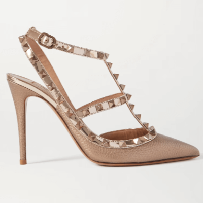 Rockstud 105 Metallic Textured-Leather Pumps