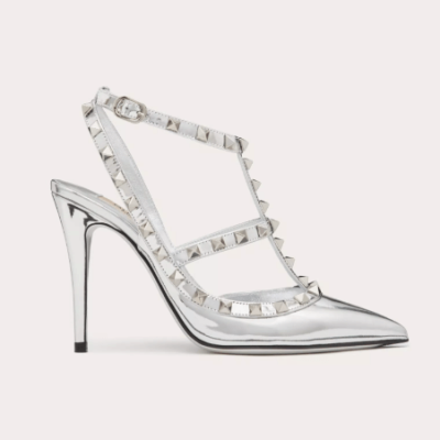 Rockstud Mirror-Effect Pump with Straps & Studs