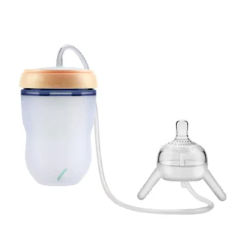 Baby Self Feeding Bottle | Hand Free Feeding with Long Straw and Pacifier