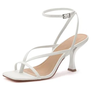 White Thin Ankle Strap Heels